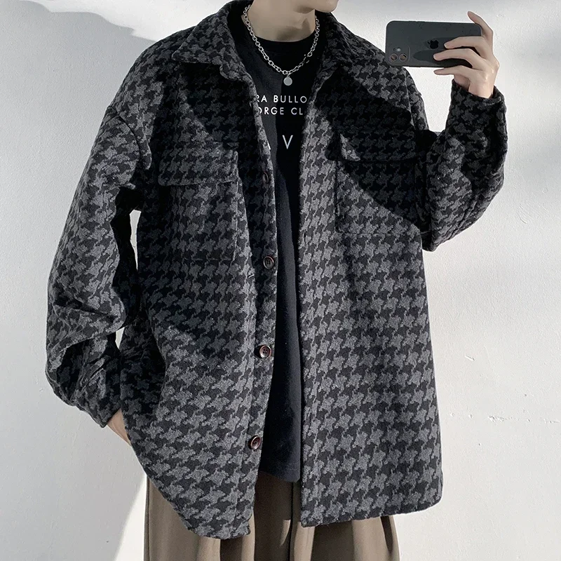 Spring Autumn Premium Heavy Shirts Men Solid Loose Long Sleeve  Women's Jacket Hip Hop Thick Korean Casual Woolen Coat 2023 A15