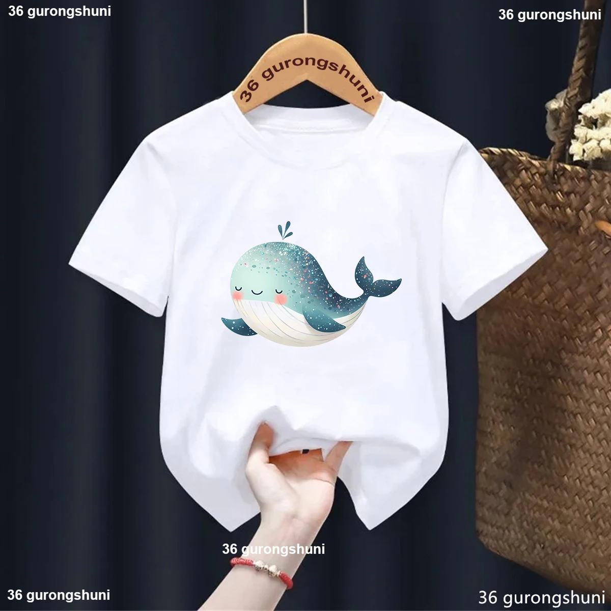 

New GirlsT-Shirt Cute Whale Tshirt Funny Marine Creatures Graphic Print Boys T shirt Summer Fashion Boys Girls Clothes1-13y