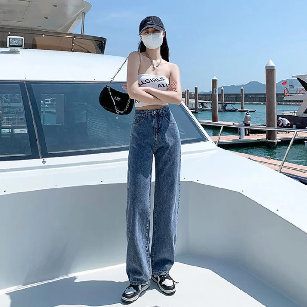 

Wide leg jeans for women in the summer of 2025, fashionable, high waisted, slimming, loose, hanging straight leg floor pants