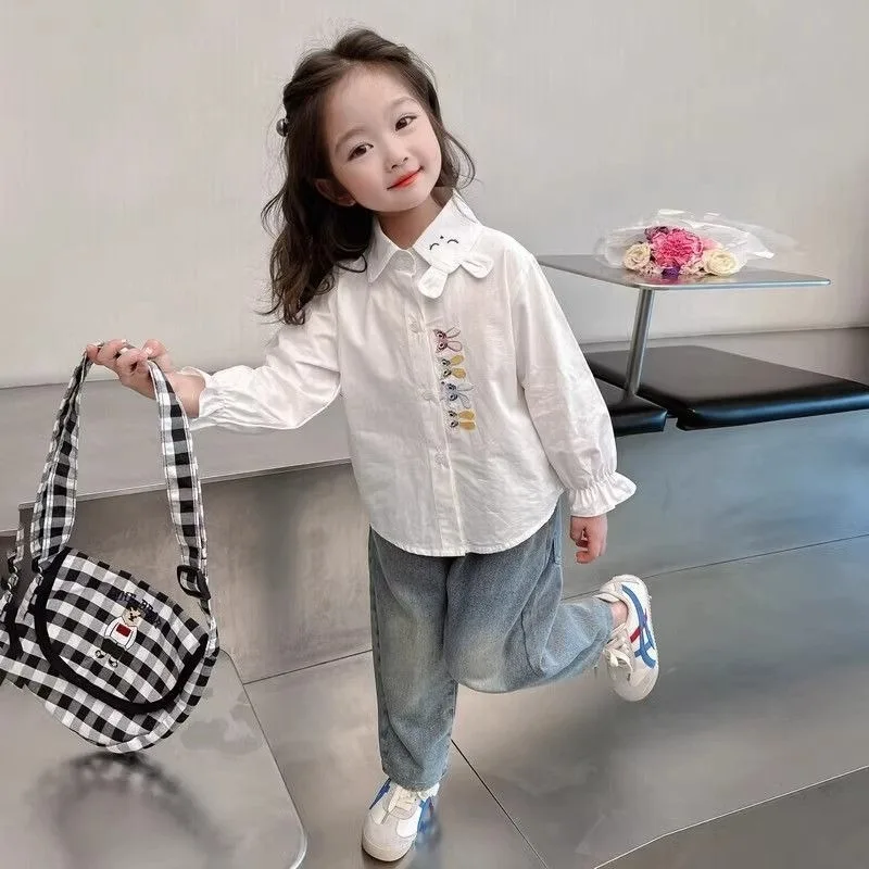 

Girls' Autumn Winter Rabbit Ear Embroidered Thermal Shirt Kids' Fleece Lined Base Top for Girls Warm Stylish Kids' Innerwear