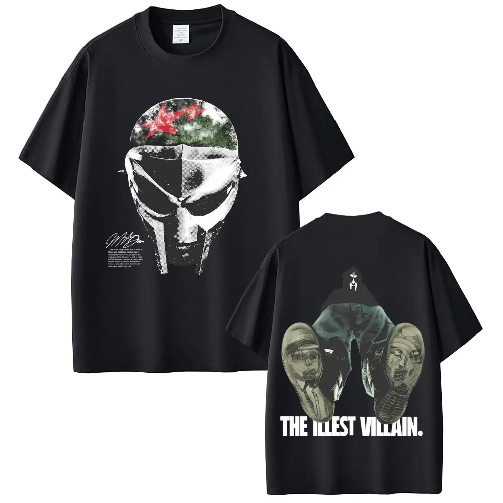 

Rapper Mf Doom Madvillainy The Illest Villains Album Double Sided Print T-shirts Men Women Hip Hop Fashion Pop Music T Shirts