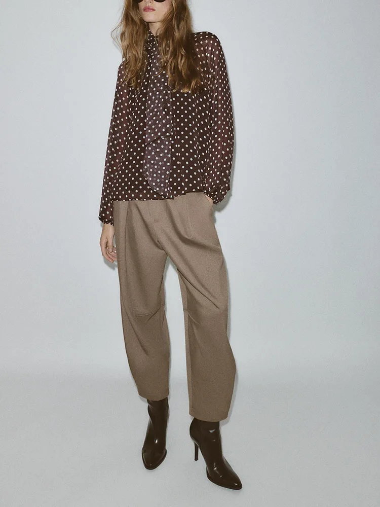 Ele Sweet Long Sve الوقوف طوق البولكا نقطة irt عقدة الديكور وصول جديد المرأة Faion شتاء 2025