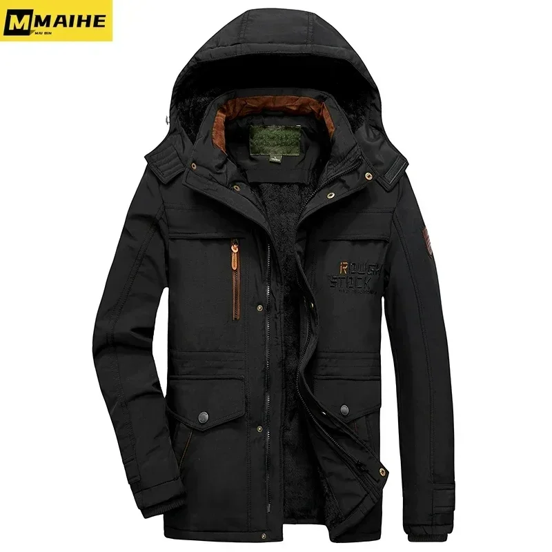 Parkas informales con forro polar grueso para hombre, abrigo cálido con sombrero desmontable, chaqueta de invierno de longitud media para caza y