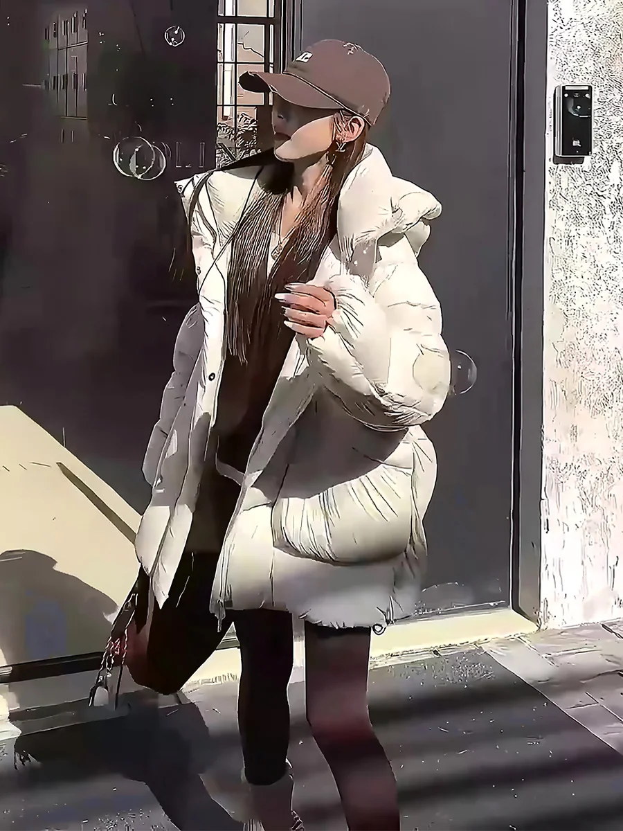 

Cloud Dough White Du down Puffer Jaet Women's Loose Fit Hooded Thiened Winter Outerwear Trendy Regular Length Coat