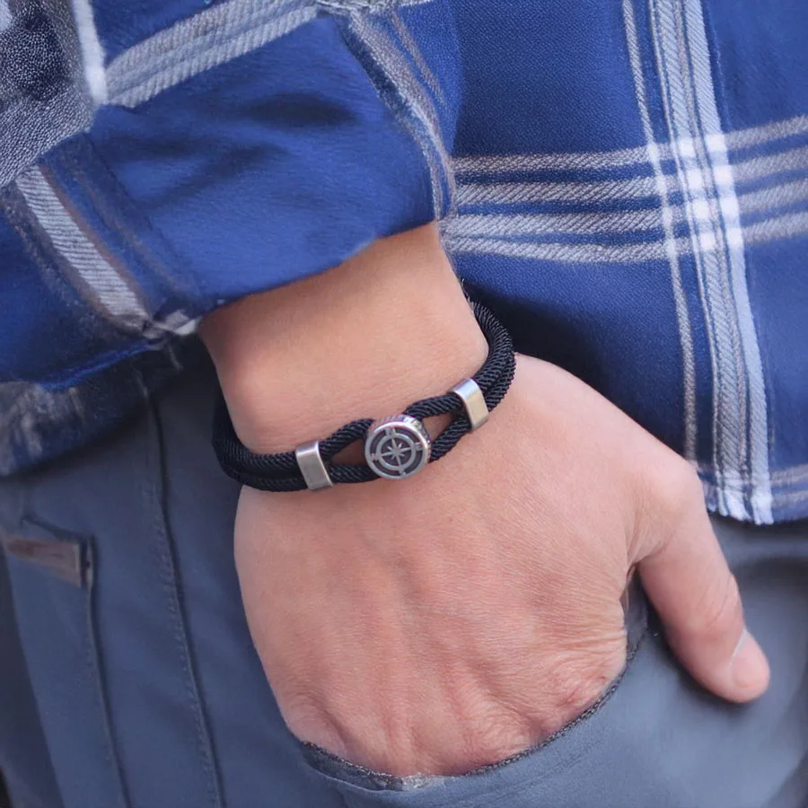 

Noter New Men String Bracelet Nautical Compass Braslet 6 Colors Magnet Buckle Wrap Braclet Leisure Versatile Accessories Joias