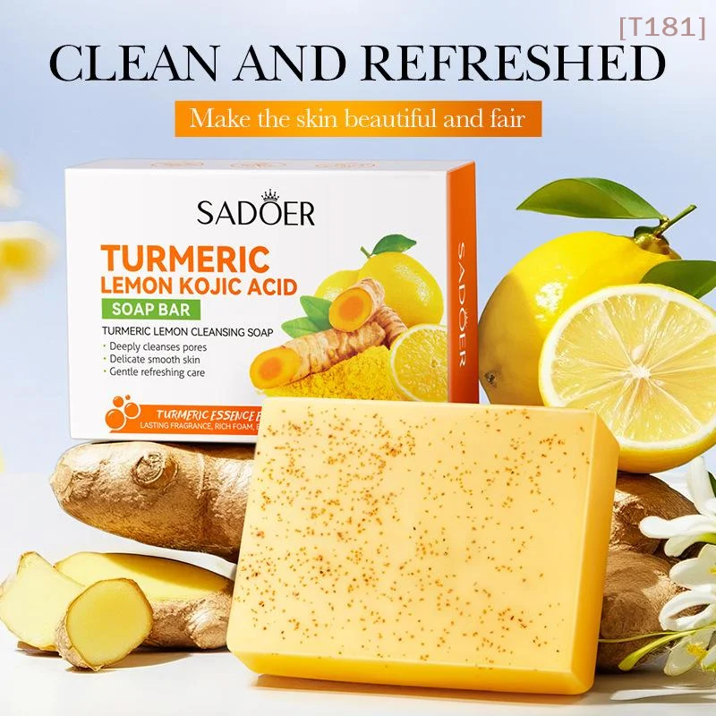 

[E] SADOER Lemon Turmeric Brightening Soap Handmade Deeply Cleansing Glowing Body Exfoliating Shower And Face Soap Body Care