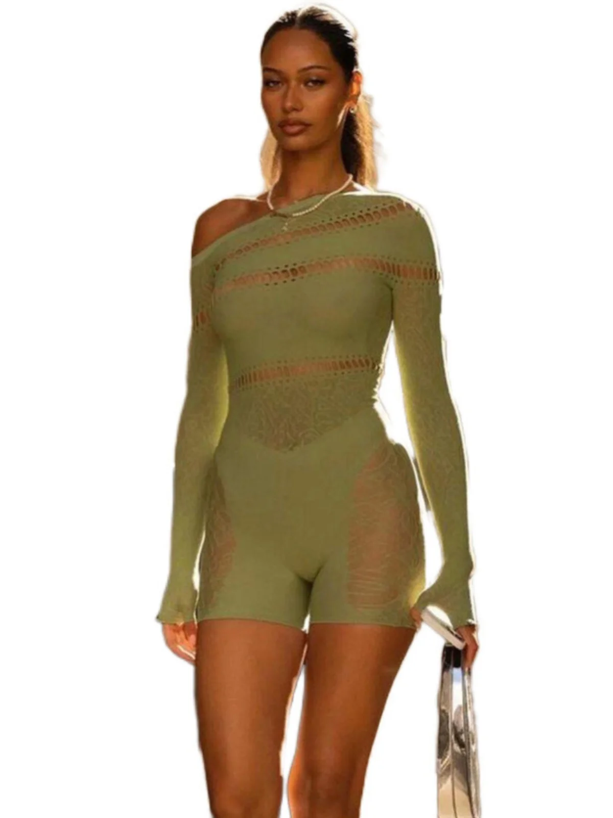 Casual Long Sve Tight Jumpsuit Women's High Waist Poly Fiber Floral Embroidery Leisure Pants Ele Faionable One-Piece