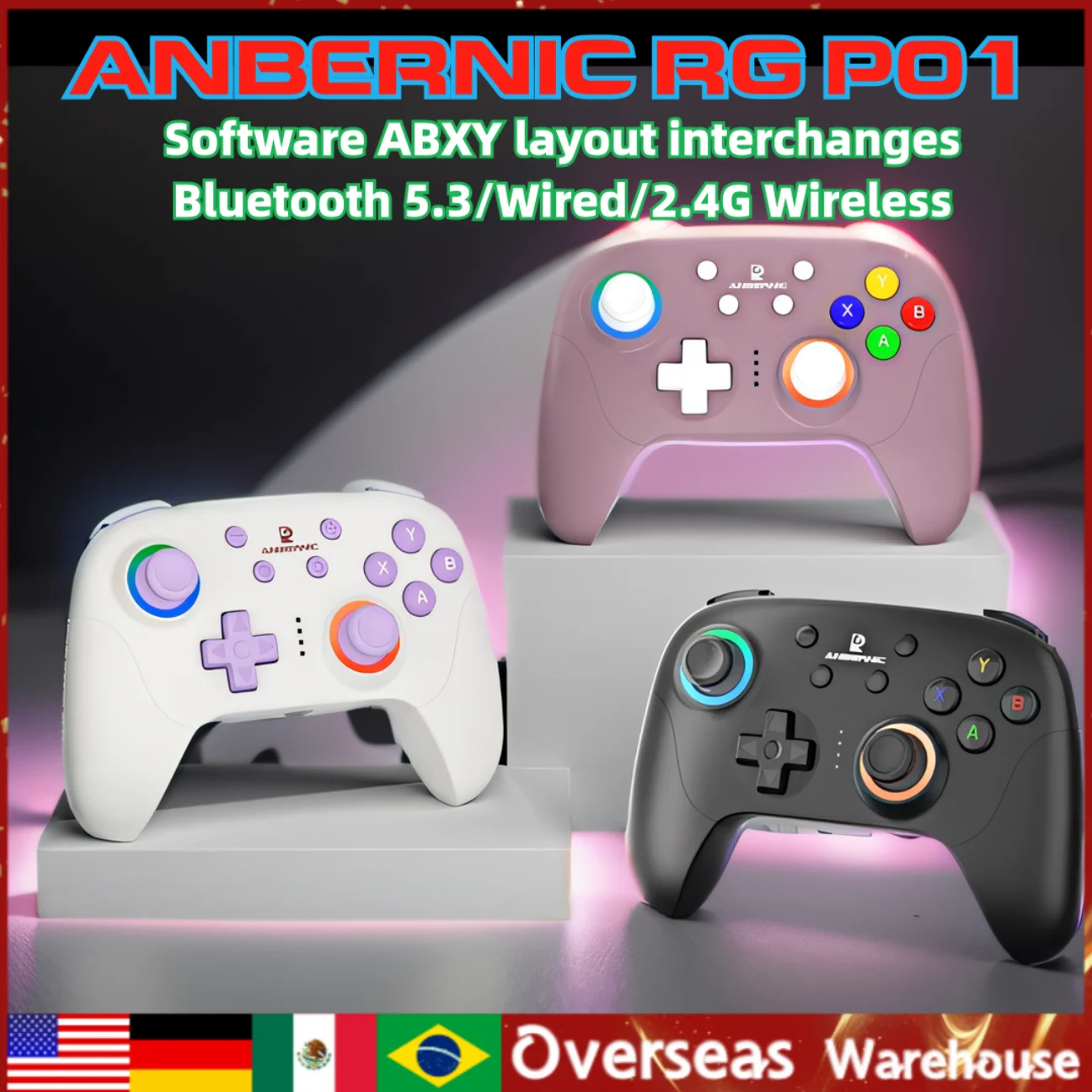 ANBERNIC RG P01 RGP01 Gamepad Wired Wireless Bluetooth  RGB Hall Effect Joystick XBOX Game Controller For PC Android IOS Steam