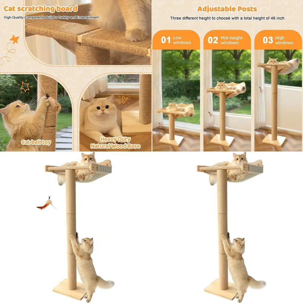 

Adjustable 46 Tall Scratching Post with Multi-Level Cat Perch, Suction Cup, Supports 45 lbs