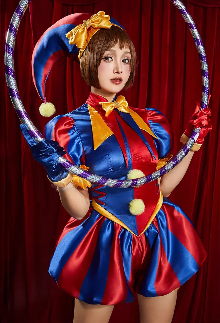 2026 new Digital Circus Cosplay Costumes Pomni Cosplay Masks Set Hat Jumpsuit Cartoon Christmas Halloween Party suit view 6