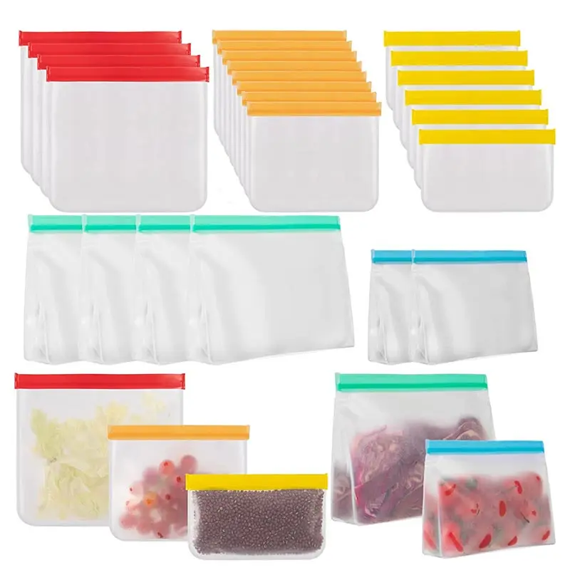 Reusable Silicone Food Bag PEVA Stand Up Fresh-keeping Bag Freezer Fruits Food Storage Bag Seal Leakproof Bag Kitchen BPA Free