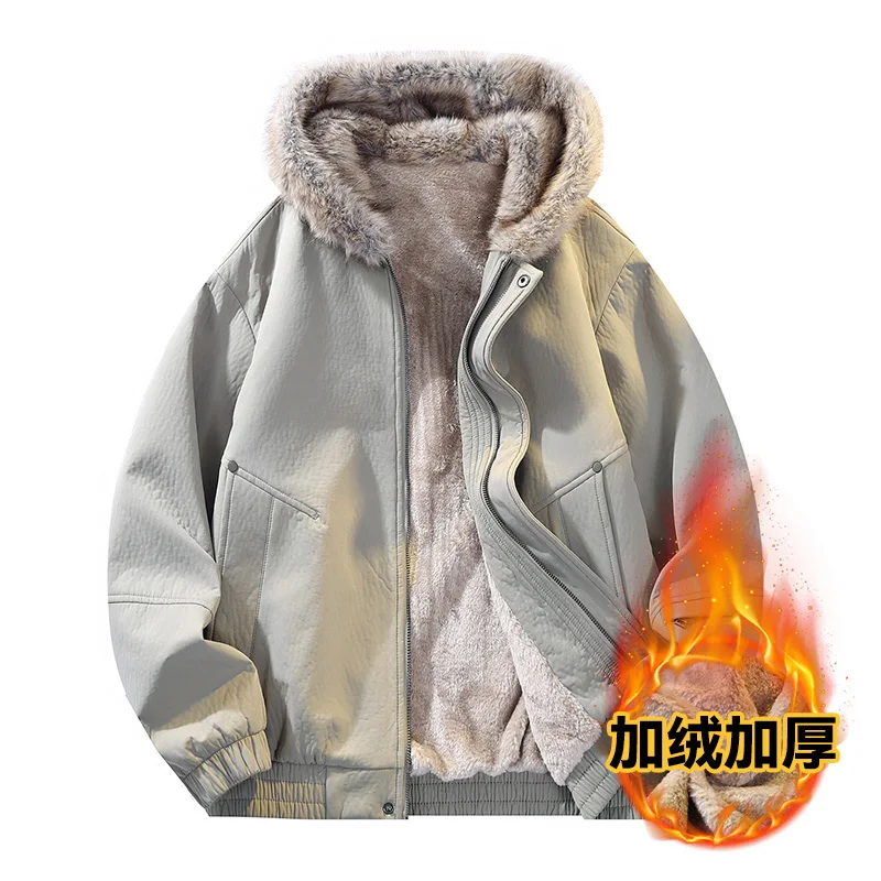 Men New Winter American Style Fleece Lined Parka Trendy Brand Loose High Street Thick Warm Hooded Cotton Padded Outerwear Coat