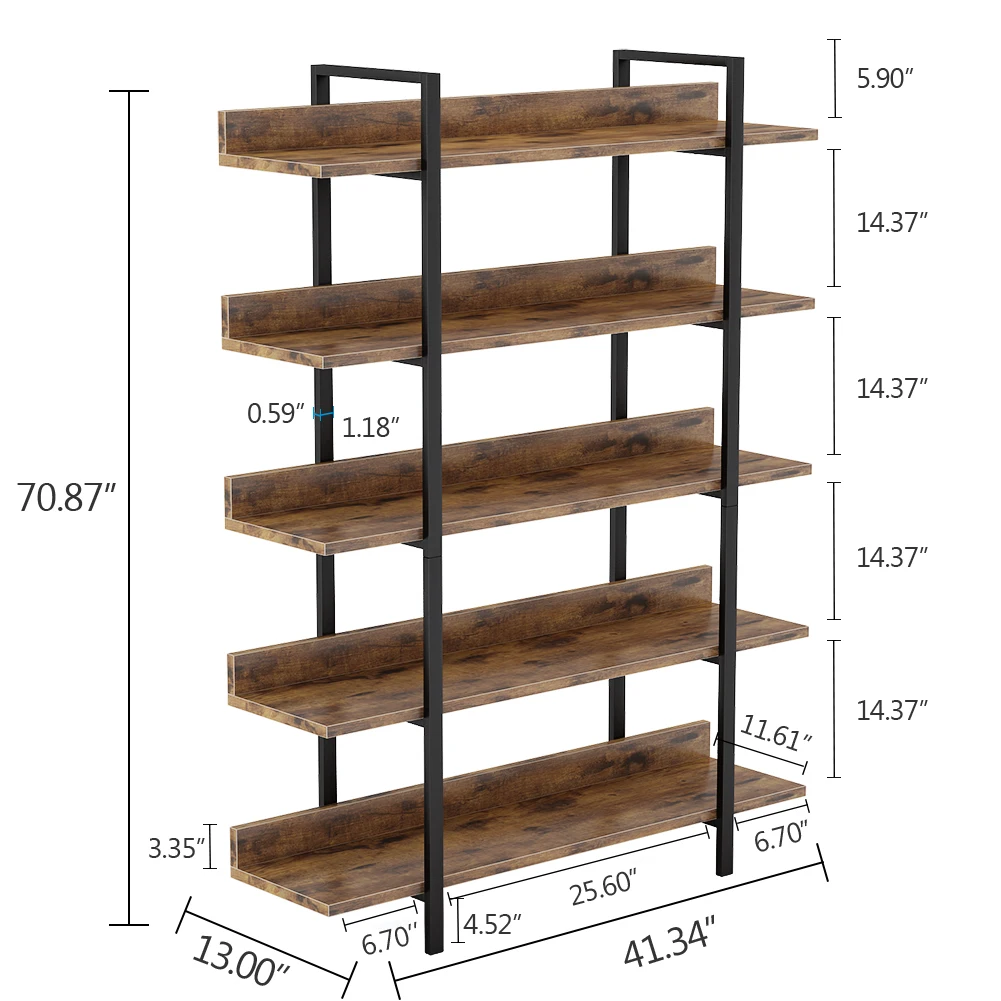 #ji Tribesigns 5-Tier Wide Storage Bookshelf Wood Industrial Organizer Rack With Iron Tube Frame For Living Room Library Office