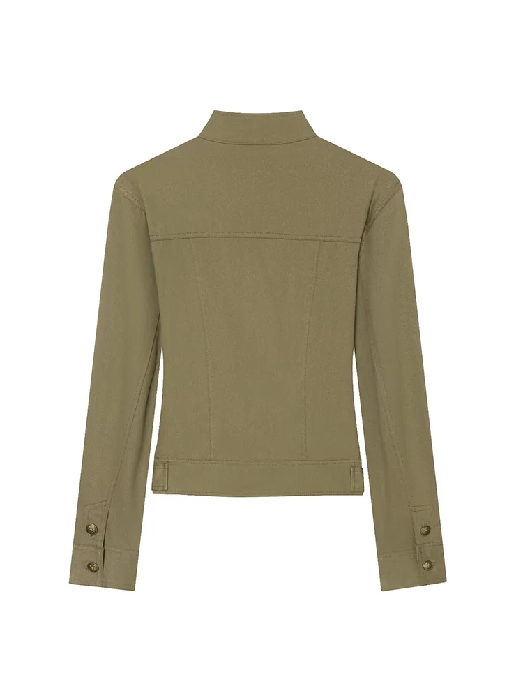 TFMLN 2026 Women Napoleon Style Jacket Vintage Stand Collar Double Breasted Button Zipper Cropped Slim Fit Outerwear Autumn New