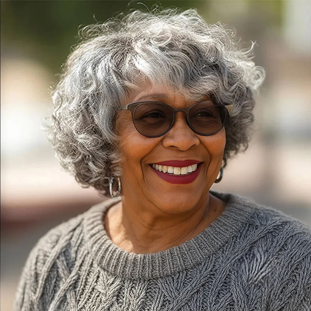 

Soul Lady Wigs Salt And Pepper Wig For Older Women Instant Wear To Go Glueless Human Hair Loose Curly Bob Wigs For Seniors