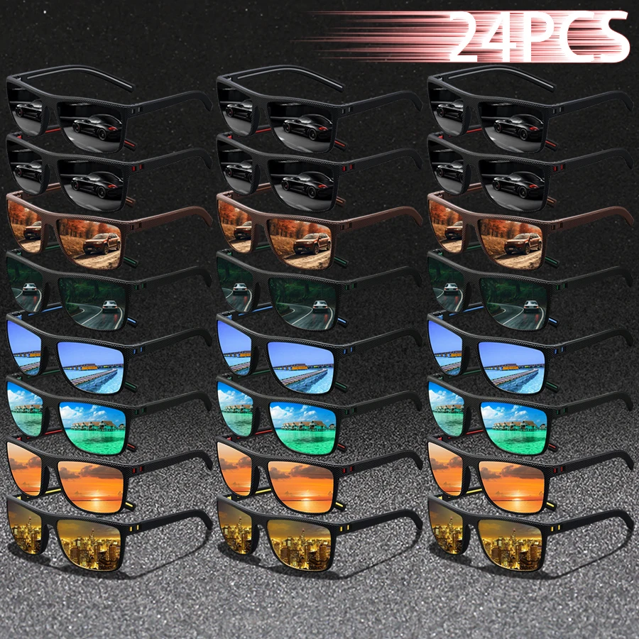 

24 PCS Fashion Vintage Check Sunglasses Men Women Fishing Driving Man Luxury Brand Designer Sun Glasses Eyewear UV400 Eyewear