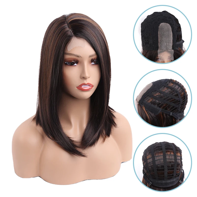 Amir-peruca sintética de cabelo longa e reta para mulheres, parte média, marrom, ombre, resistente ao calor, cosplay diário