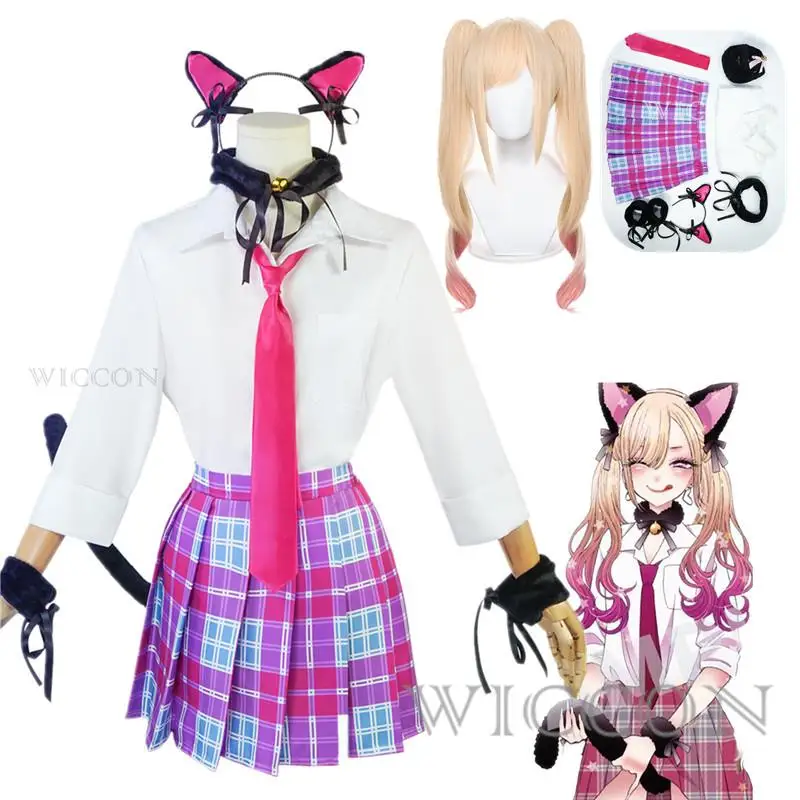 

Anime My Dress-Up Darling Cosplay Marin Kitagawa Costume Wig Cat Girls Shirt Skirt Suit Set Uniform Clothes Party Gradient Wigs