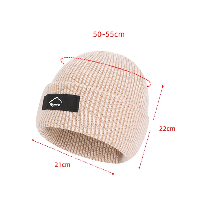 Winter Kids Ribbed Knit Beanie Hat Boys Girls Casual Patch Label Cap Outdoor Warm Cold‑Resistant Elastic Knitted Hat