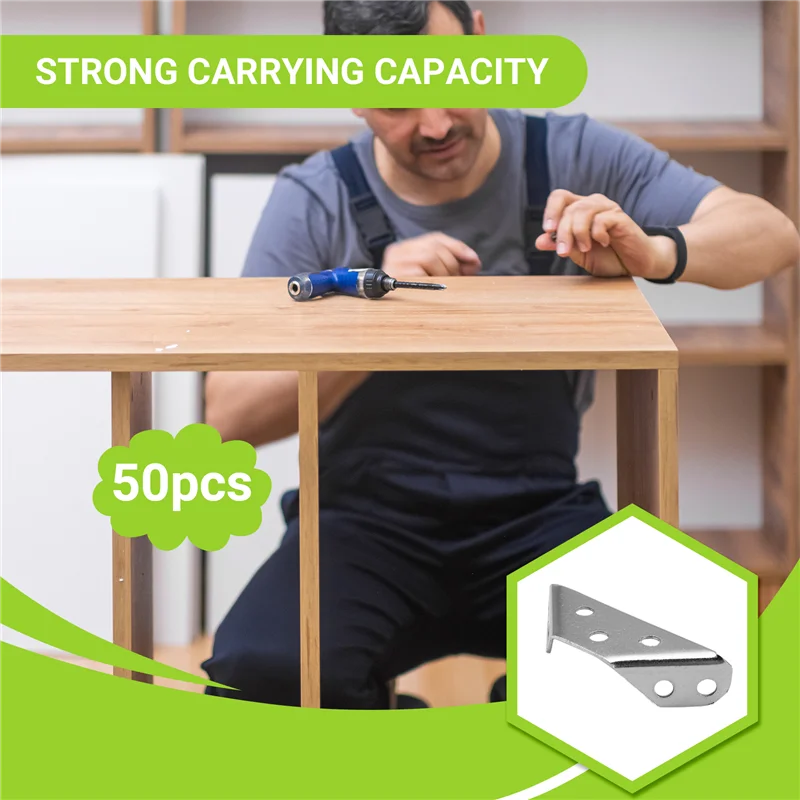FAST-50PCS Stainless Steel Angle Corner Brackets Furniture Corner Connector Brace Joint For Fastener Bedframe Cabinet Drawer