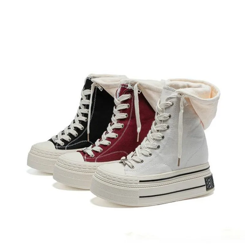 

Женские винтажные высокие кеды из канваса и денима на толстой платформе и очень высоком каблуке, 12 см, коллекция Осень-Зима 2026