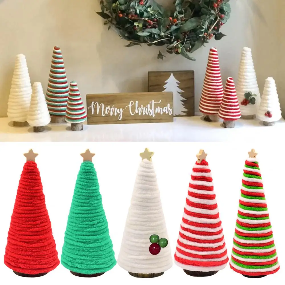 Candy Cane Christmas Tree Ornament Swirl Bottle Brush Christmas Tree With Wooden Base Desktop Figurine For Tiered Tray Decor