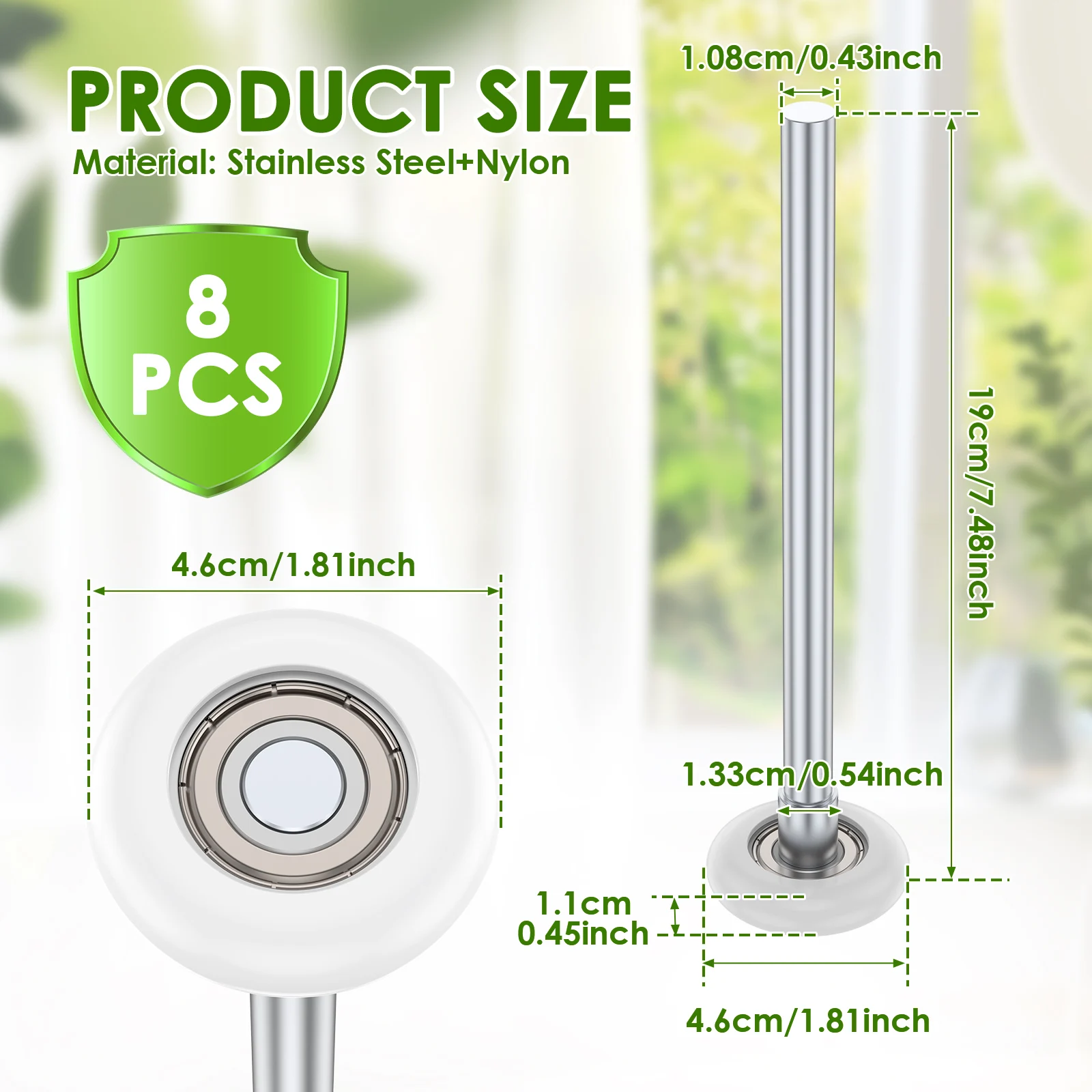 8Pcs Heavy Duty Nylon Garage Door Roller High Pressure Resistant rust-proof Garage Door Wheel with Sealed Bearing for Furniture