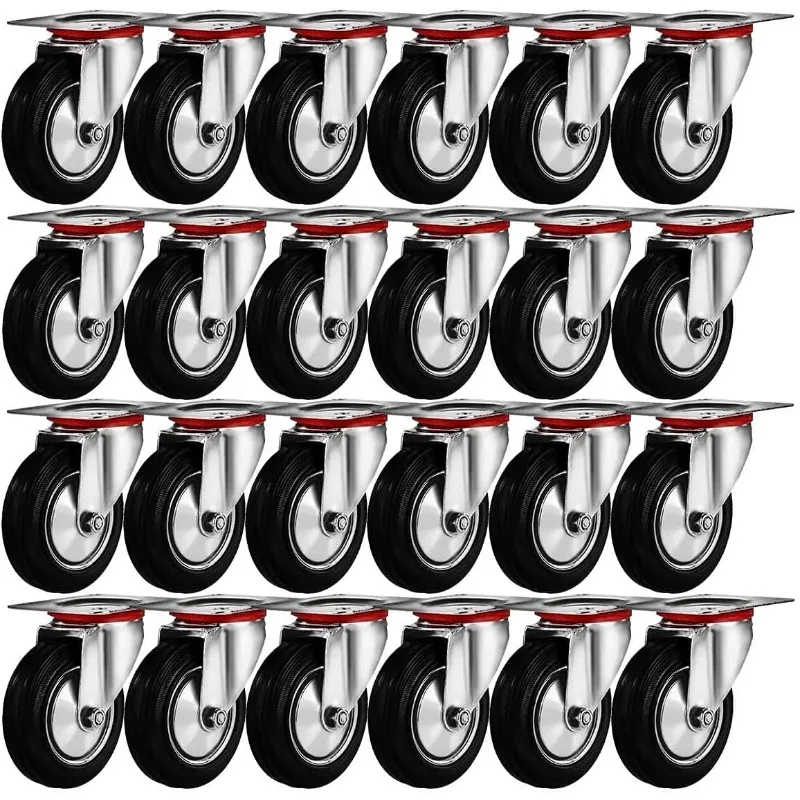 

24 Pack - 3" Swivel Caster Wheels Rubber Base with Top Plate & Bearing Heavy Duty