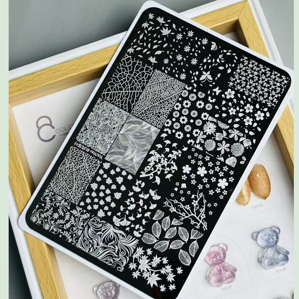 Placas de estampado de uñas de hoja de arce, 15x10cm, plantilla de impresión de esmalte de uñas de flor de hoja de otoño, molde de plantillas para decoración de uñas de acero inoxidable