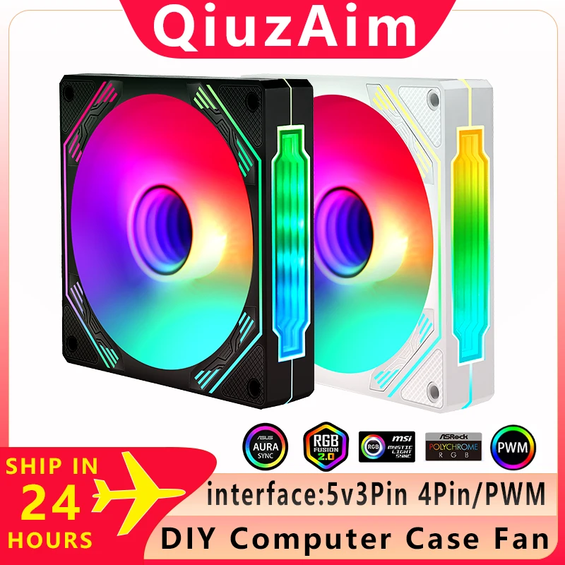 

QiuzAim Diy Computer case ventilador FAN 5-in-1 set suit ARGB 120mm Fan Cyclic Mirror Light Effect pc Cooler 4Pin PWM Air-Cooler