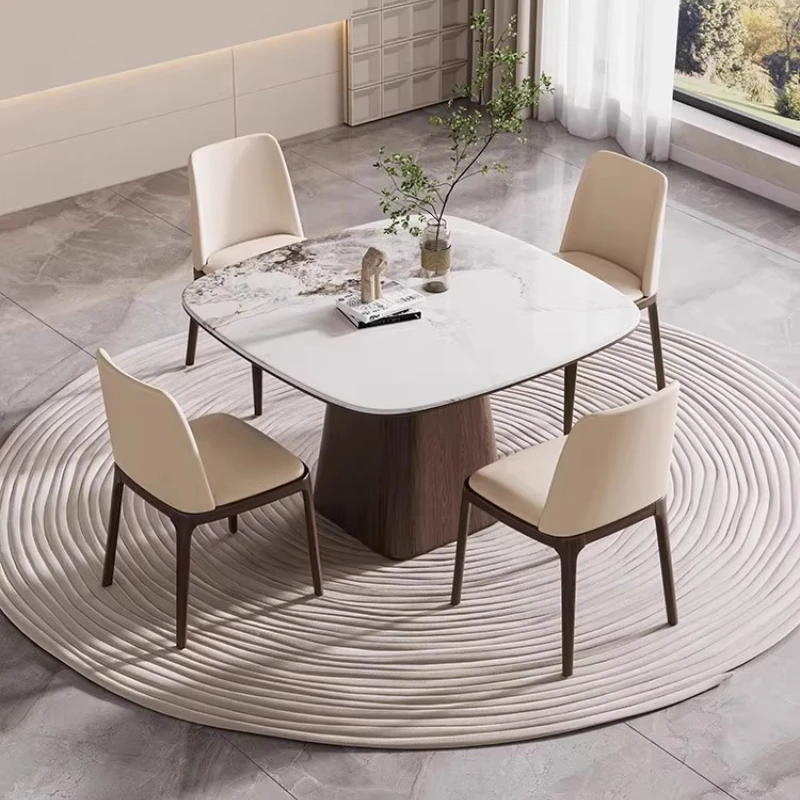 

Solid wood dining table Rock slab turntable dining table Square modern simple solid wood dining table Eating household