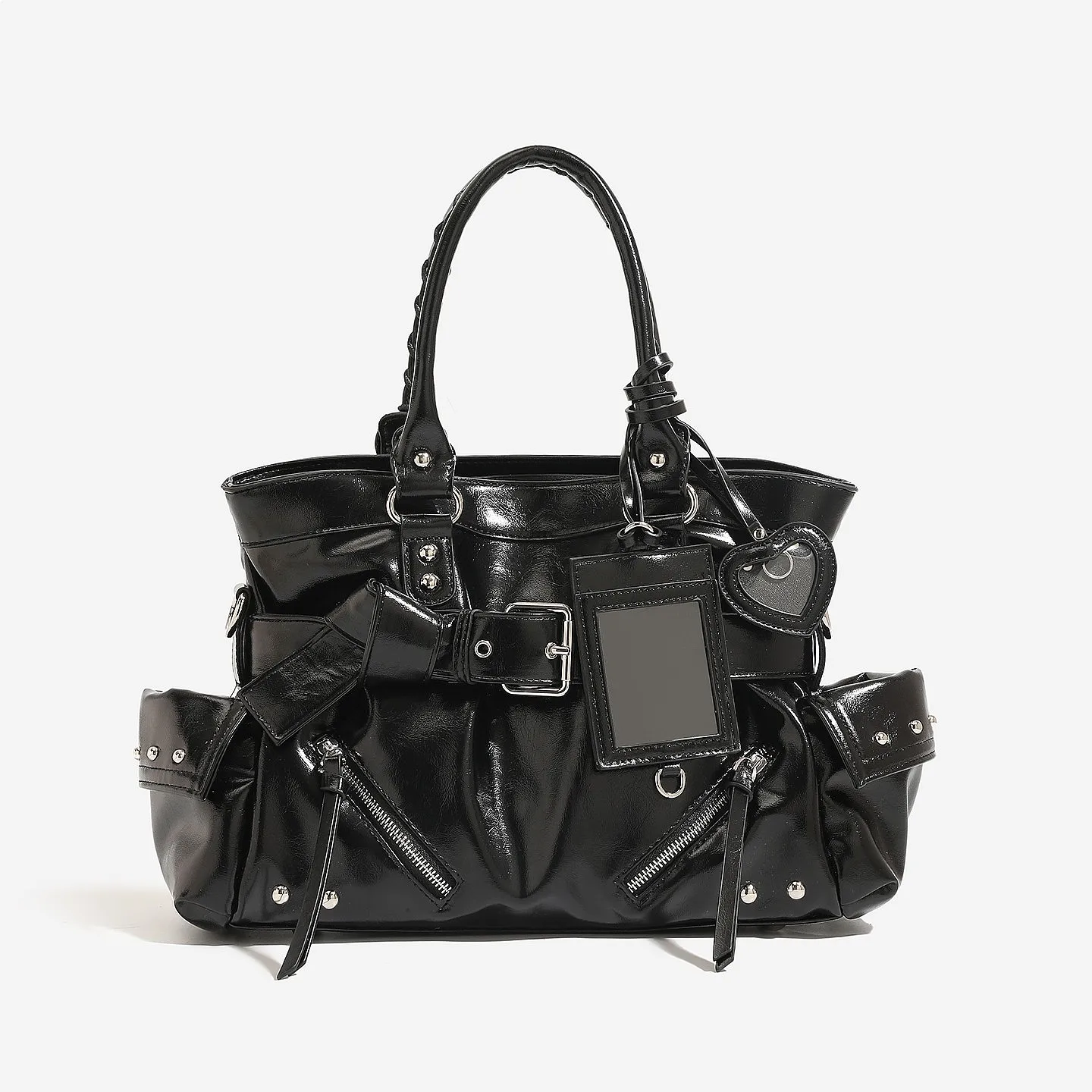 2026 Fall Winter Motorcycle Bag Rivet Fringe Handheld Crossbody Oily Wax Leather Large Capacity Shoulder Bag Women