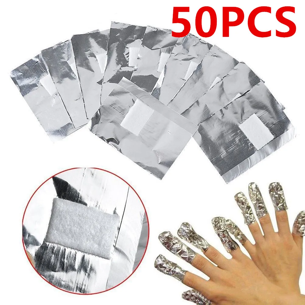 50개 네일 폴리쉬 리무버 포일 랩 알루미늄 소크 오프 포일 코튼 패드 젤 네일 폴리쉬 랩 린트 프리 대형 코튼 패드 포함