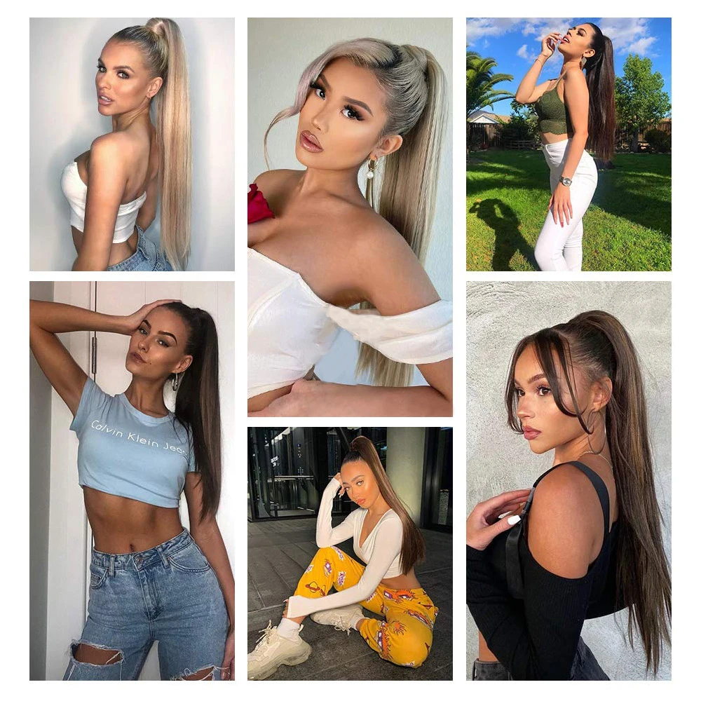 22Inch Synthetic Long Straight Ponytail Hair Extension Wrap Around Clip In Ponytail Hair Heat Reistan Pony Tail good 2026