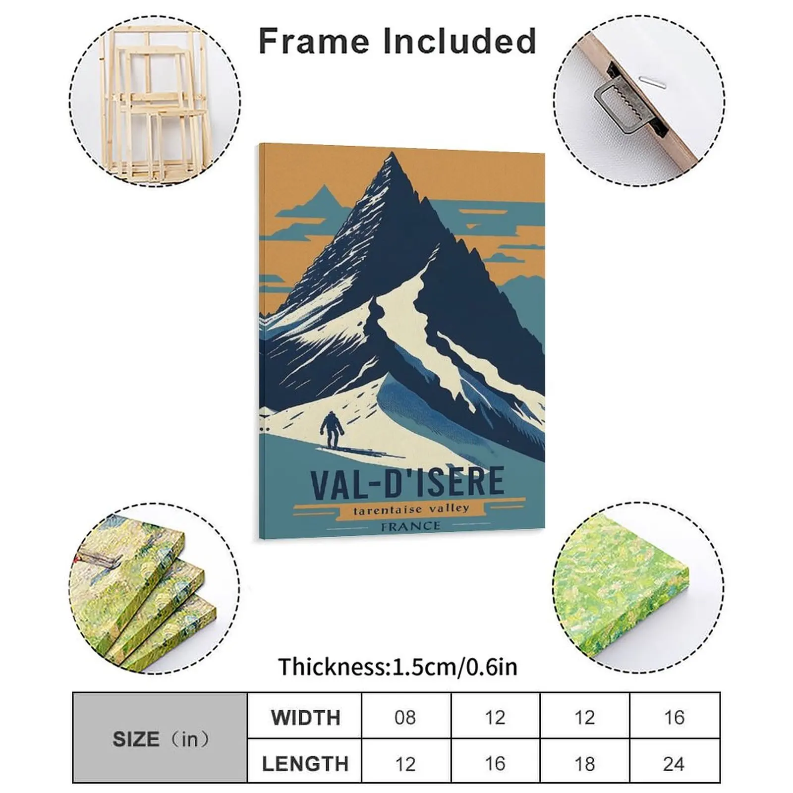 Ski Val D Isere French Alps Ski Poster Canvas Painting Wall Pub Garage Cave Printing Club French Alps Ski Framed Wall Painting - view 2