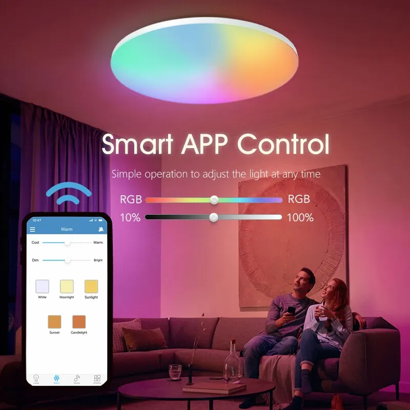 Marpou Smart Sufit Light RGB CCT APP Control 370mm 300mm 18-54w 220v Ambient światło do sypialni Wystrój domu