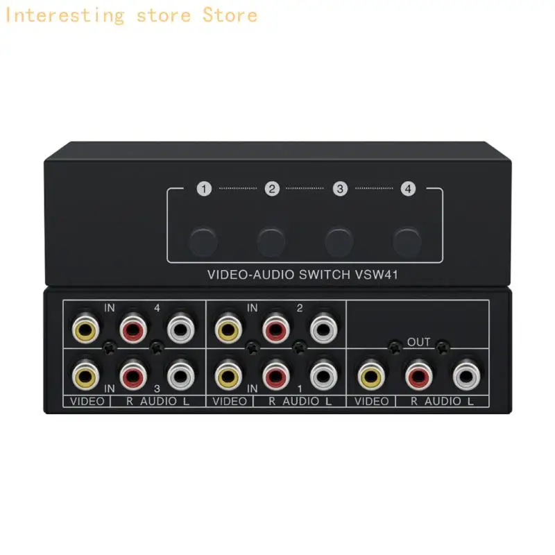 

AV Switcher 4 in 1 Out Composite Video L/R Audios Selector Box 4Port AV Audios Video Switcher Lossless Transmission 55KC