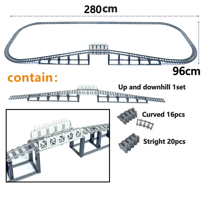 City Trains straight  Track Rail Bricks Model Uphill Tracks soft Flexible Switch curved Railway  Building Blocks kids Toys