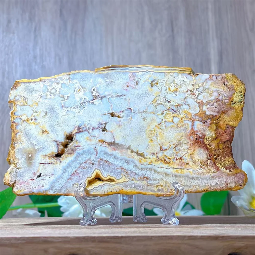 

Agate Yellow Slice Slab Crystal Natural Stone Quartz Mineral Gift Mineral Home Decoration Quartz Specimen Energy Gemstones+Stand