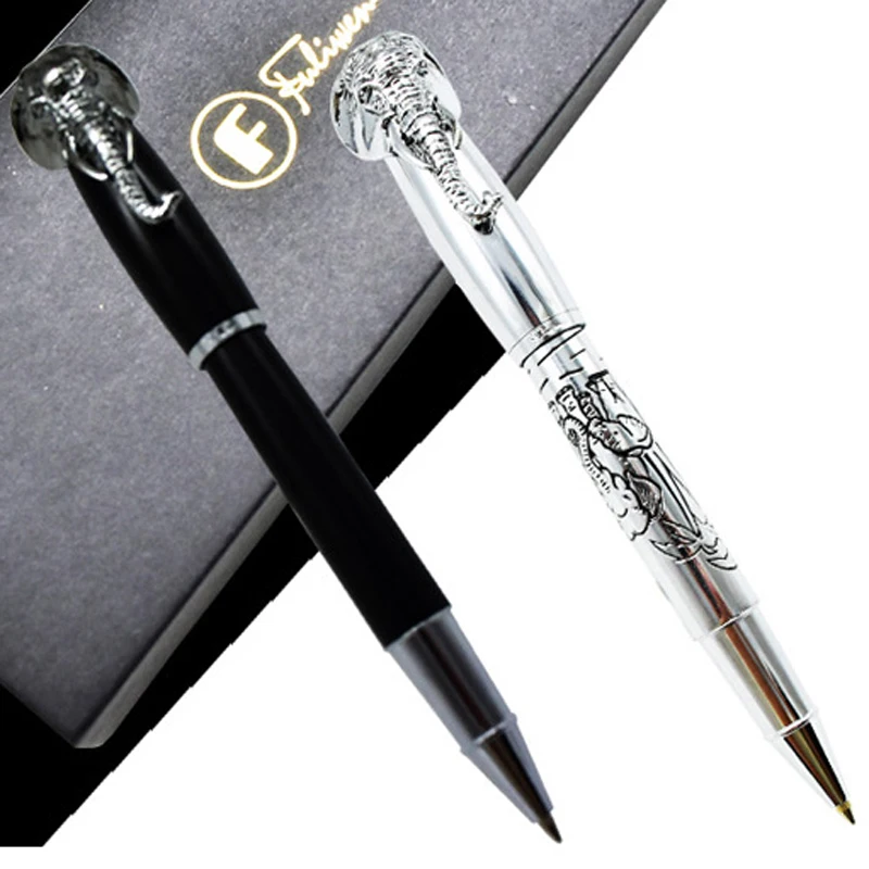 

Fuliwen Metal Black/Silver Elephant Head Cap Roller Ball Pen Refillable Ink Pen Writing Pen Writing Gift