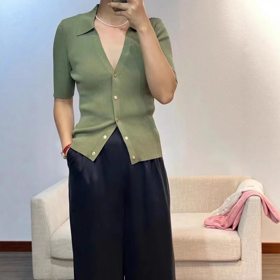 

Women's Lapel Knitted Cardigan Long Sleeve Slim Fit Office Ladies Elegant Tops