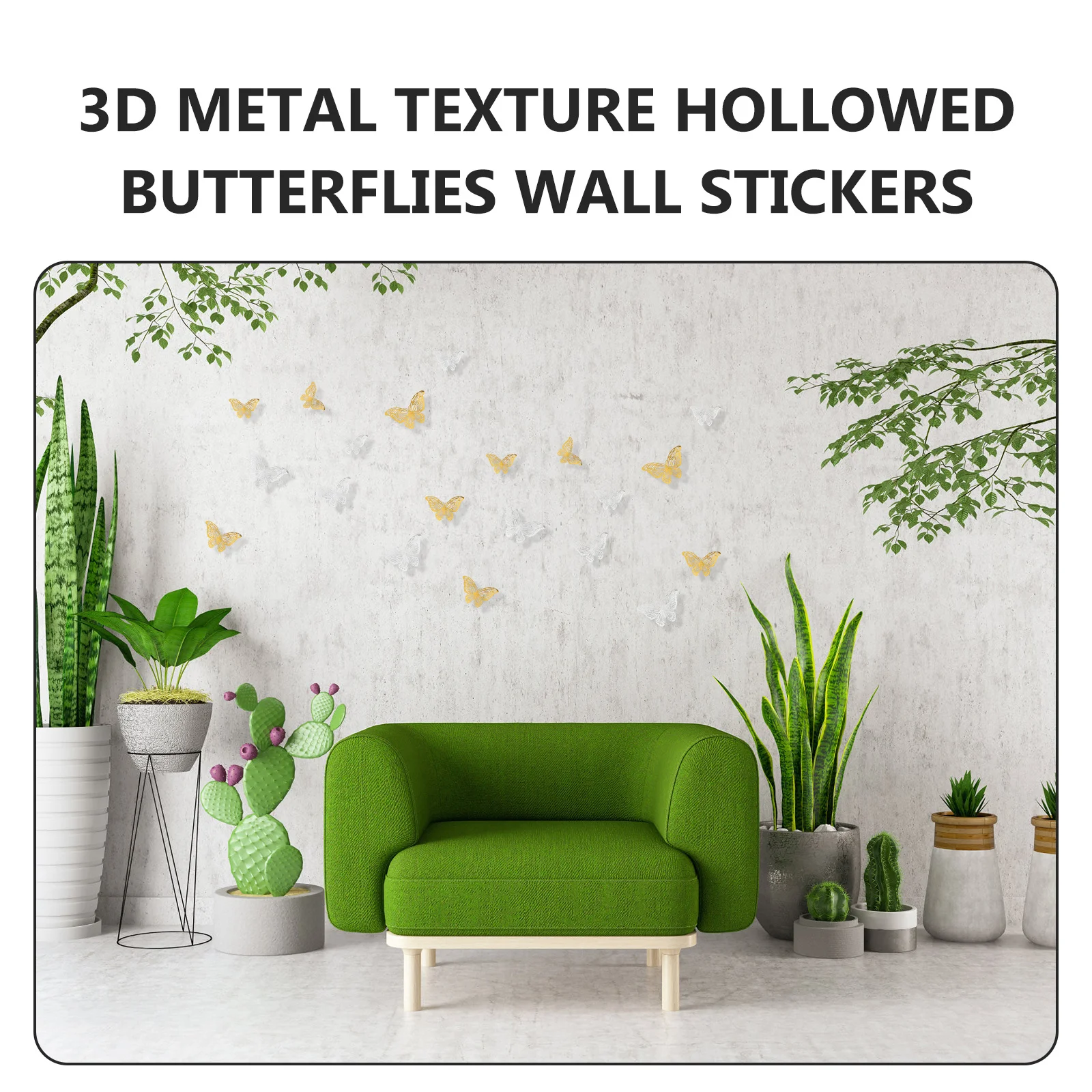 

24Pcs Hollow Metal Texture Butterflies Wall Stickers 3D Removable Decorative Wall Decals for Bedroom Home Living Room