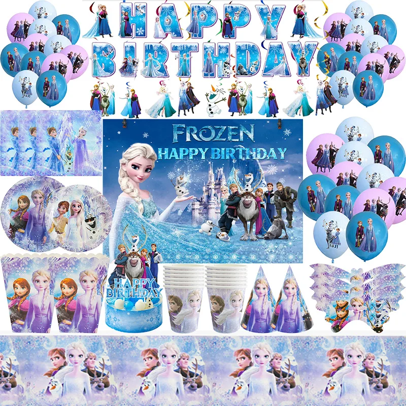 Snow Queen Birthday Party Decoration Hanging Banner Candy Box Tableware With Anna And Elsa Theme For Kid Party Decoration