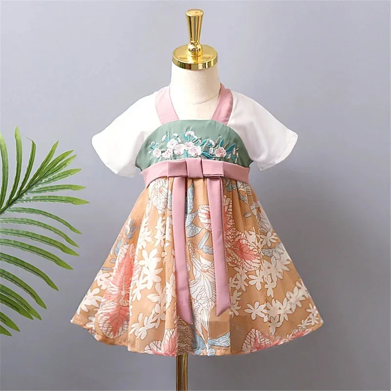 فستان مولان للأطفال أزياء مولان للهالوين للفتيات الرضع فستان شيفون ناعم مطرز بالزهور ملابس صينية يابانية تقليدية