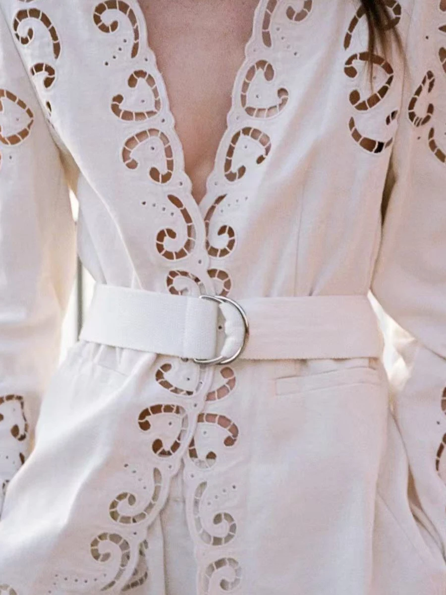

Spring Summer New Heavy Embroidery Linen Blend Suit Jaet Elastic Waist Casual orts Women's Faion Set Cotton Material