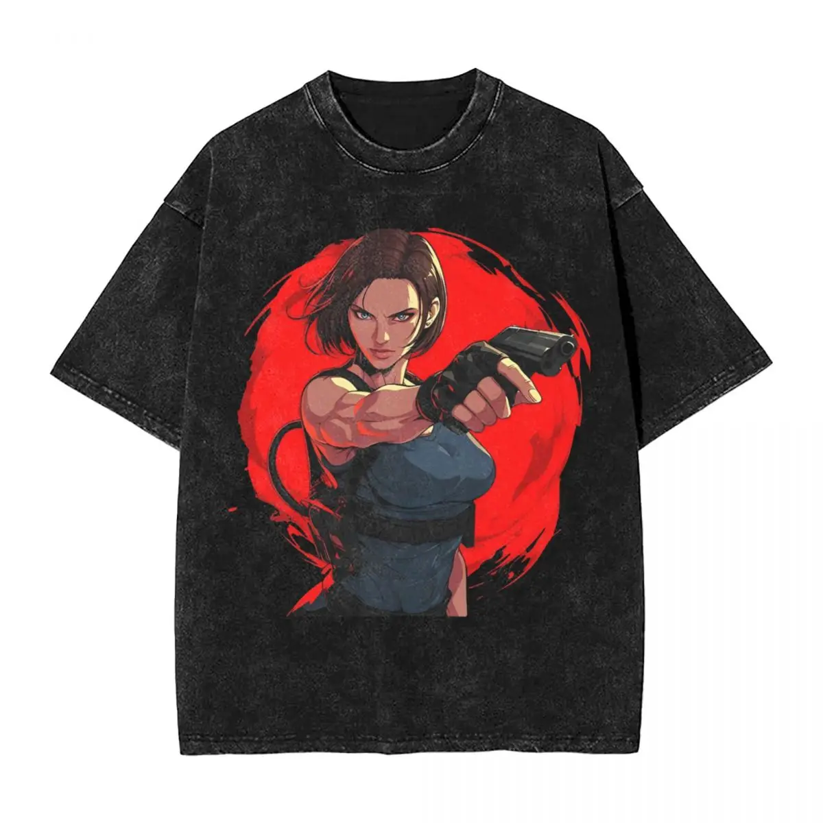 Streetwear Washed T-Shirt Jill Valentine Loose T-Shirts Residents Evils Novelty Tee Shirt for Male Summer Awesome Casual Tees