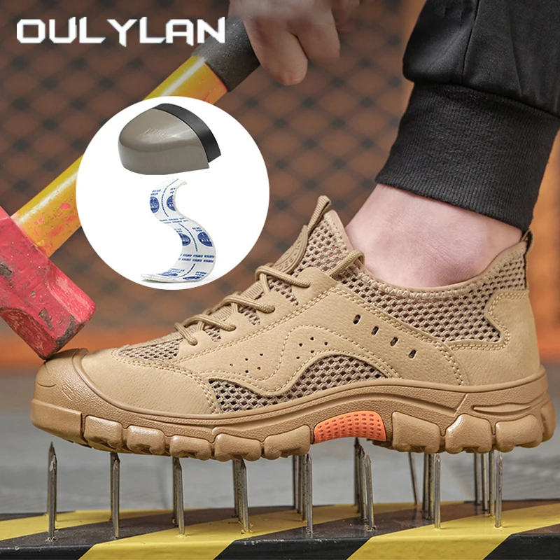 

Oulylan Men Fashion Safety Shoes Summer Breathable Work Sneakers Puncture-Proof Steel Toe Protective Shoe Working Safe Footwear
