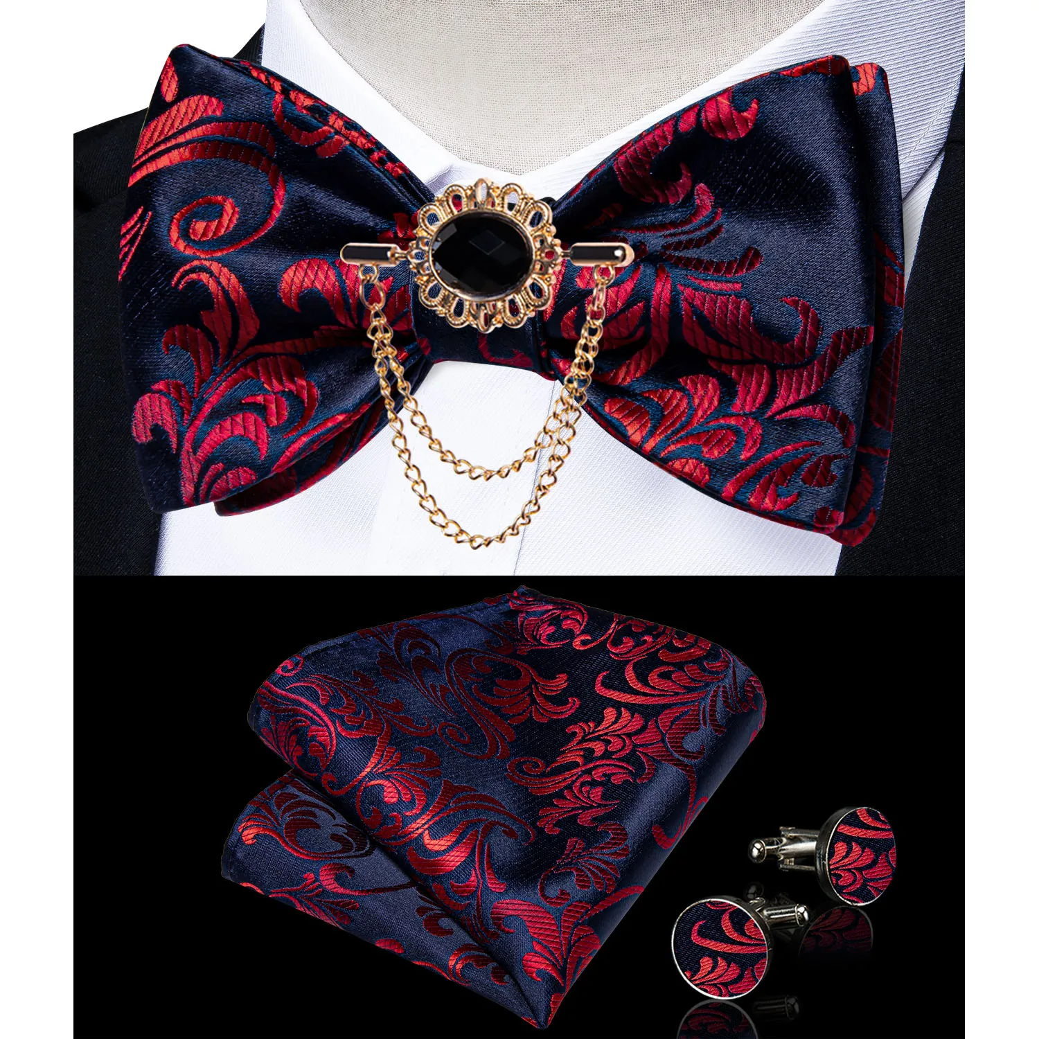 Exqusite männer Selbst-krawatte Bowties Hochzeit Krawatten Für Mann Zubehör Manschettenknöpfe Hanky Brosche Set Rot Schwarz Gelb blau Bowtie – Detail 39
