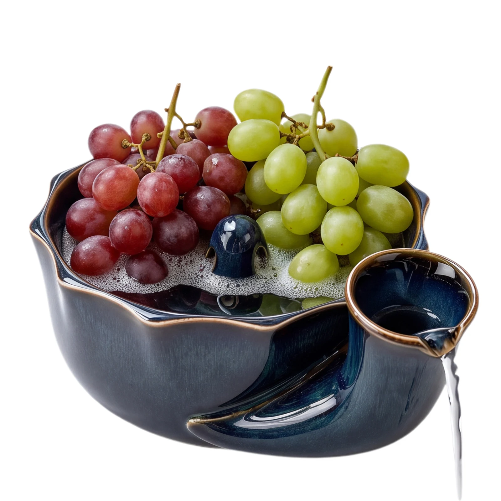 Berry Vortex Spinning Fruit Washing Bowl Auto Rotate Rinser Strainer Ceramic Glaze Kitchen Colander Drainer Hands Free