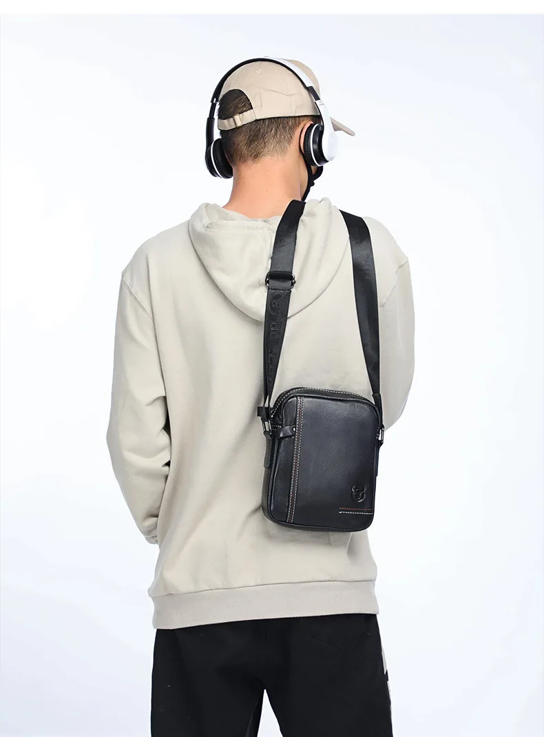 Real leather men's square shoulder bag business travel mobile phone tablet storage large capacity shoulder crossbody bag
